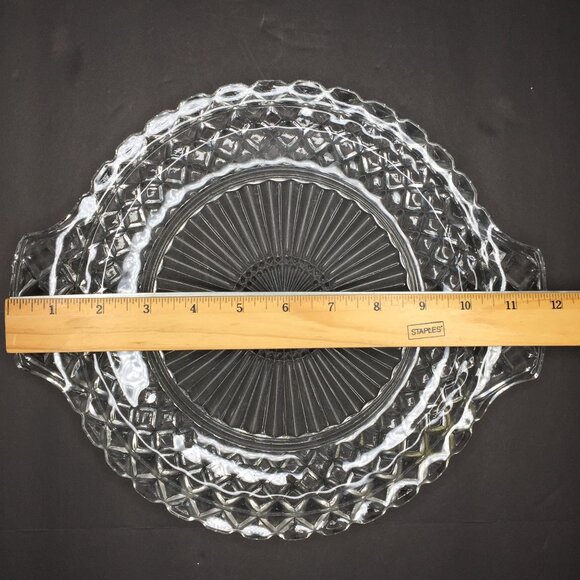 Vintage Anchor Hocking Waterford Waffle Glass Serving Platter Plate 10" Handles - Picture 6 of 8